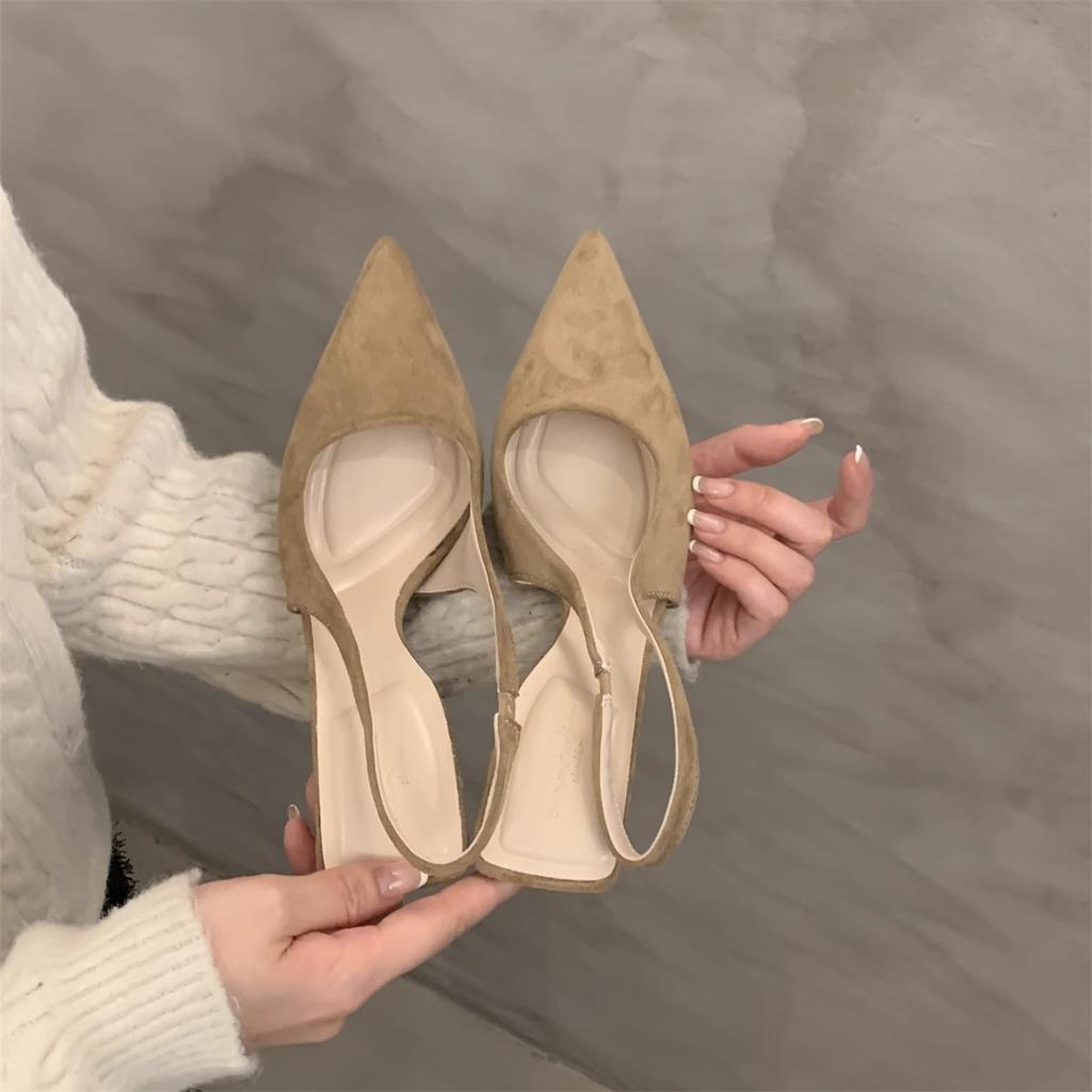 French bag head sandals high-heeled women's spring and summer 2025 new suede light mouth thin heel temperament with skirt cool single shoes