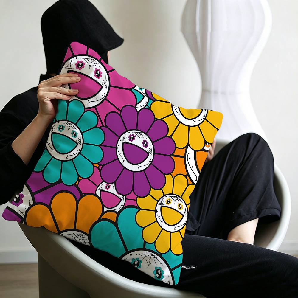 Takashi Murakami Flower Sunflower Pillow Cushion Cover Pillowcase Living Room Sofa Home Decor Customized