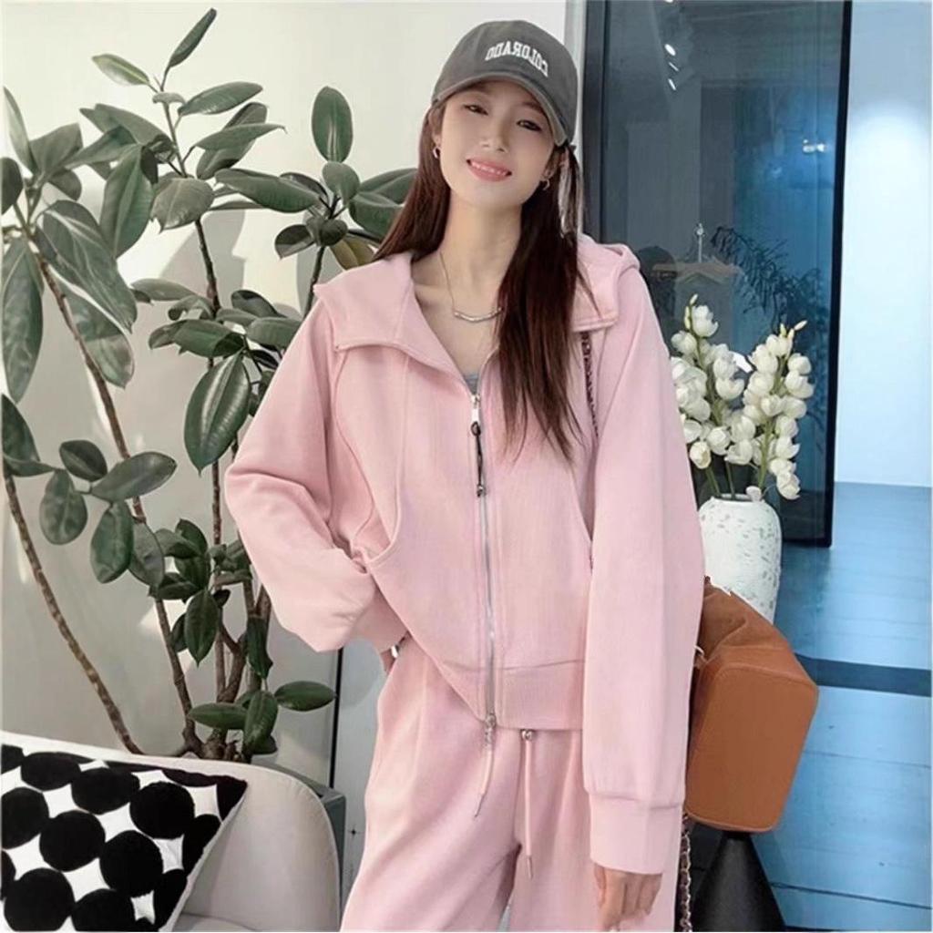 Women's Street Style Korean Hoodie & Sweatpants Set - Casual Autumn/Winter Two-Piece