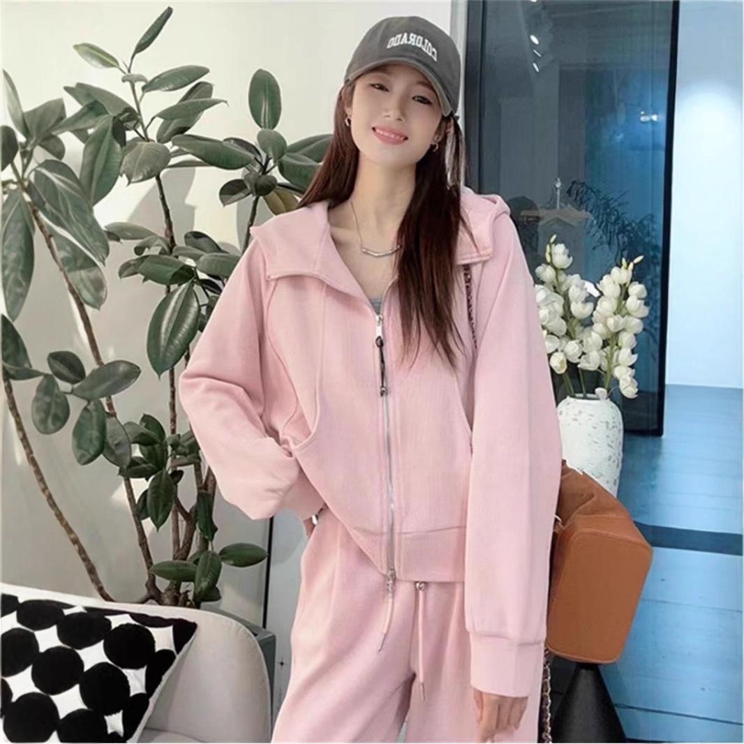 

Women s Street Style Korean Hoodie & Sweatpants Set - Casual Autumn/Winter Two-Piece Pink [Regular]