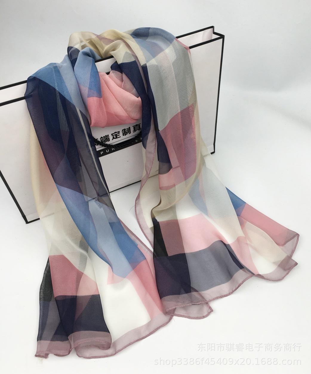 

Летний многоцветный модный шелковый шарф из жоржета, женский шарф, тонкий платок, солнцезащитная шаль, геометрический универсальный квадратный танец 160