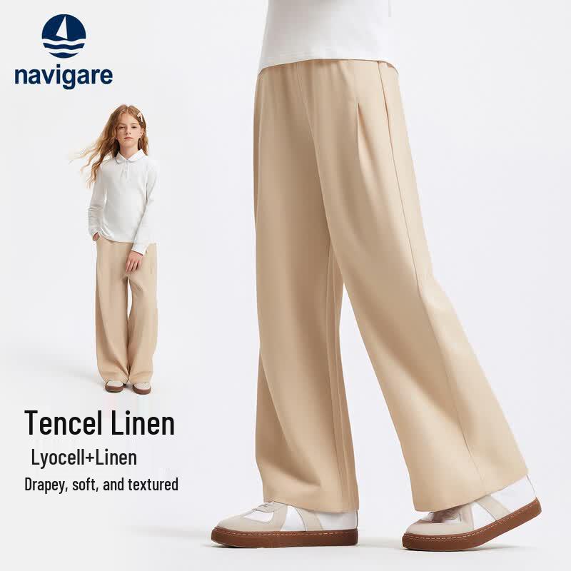 Navigare Girls' Tencel Linen Straight Wide-Leg Pants