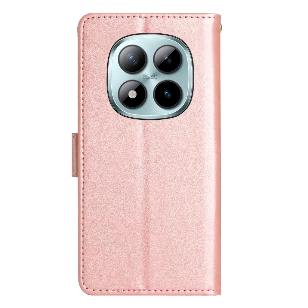 Pro Xiaomi Redmi Note 15 Pro 5G (Globální) Kožené pouzdro peněženka s potiskem motýlů a květin, kryt na telefon s popruhem