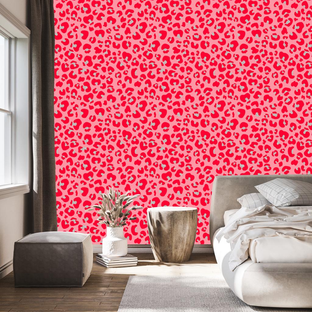 Red Animal Skin Wallpaper Coral and Pink for Living Room and Bedroom 50x1000