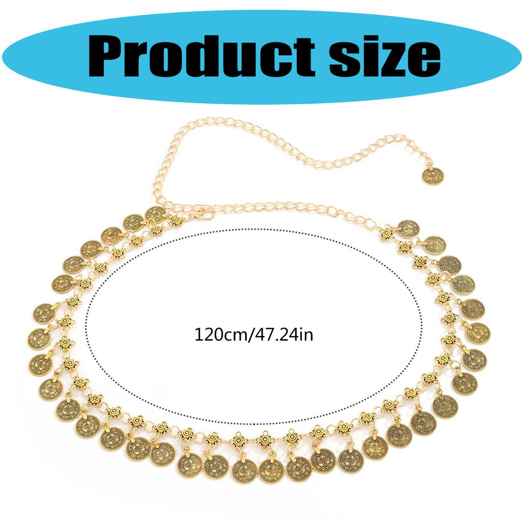 Bohemian Ethnic Style Waist Chain with Shaking Metal Coins Adjustable Length Belt Stylish Body Jewelry for Festivals