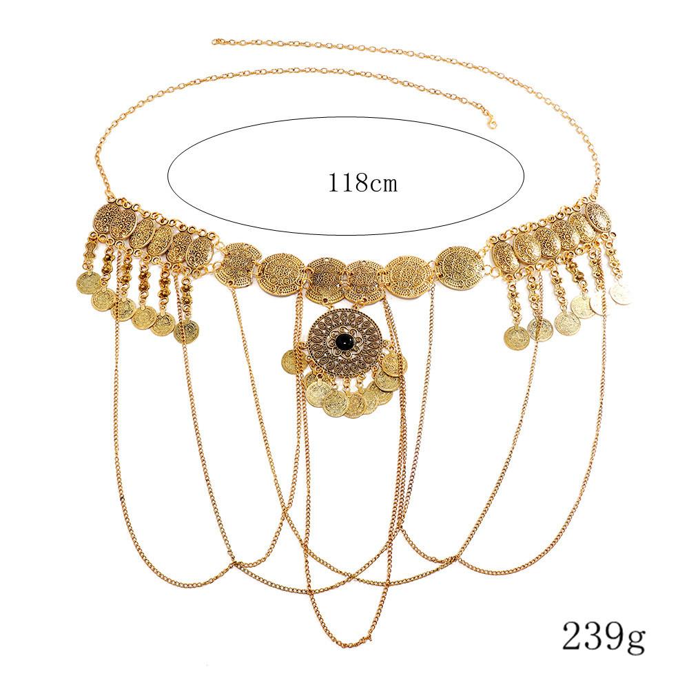Retro Metal Waist Chain With Chain Link Tassels And Circular Elements Ideal For Formal Summer Wear For Women