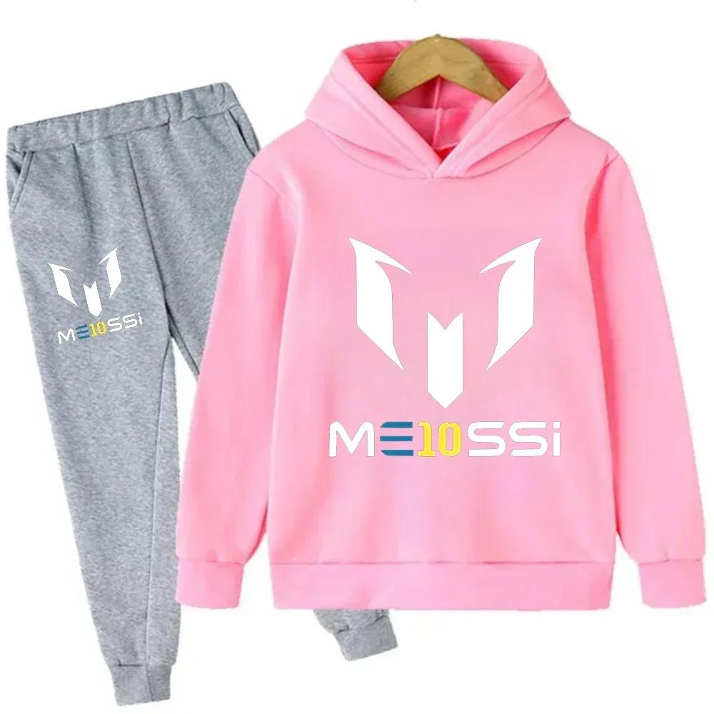 Jesienna Gwiazda Piłki Nożnej Messi 3-12 lat Dziecięce Bluzy z Kapturem Zestawy Spodnie Garnitur 2 Szt. Zestawy Ubrania dla Dzieci Chłopiec Dziewczynka Codzienna Moda Dresy