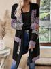 2025 Casual European & American Long Knit Cardigan Color Block Patchwork Wool Coat