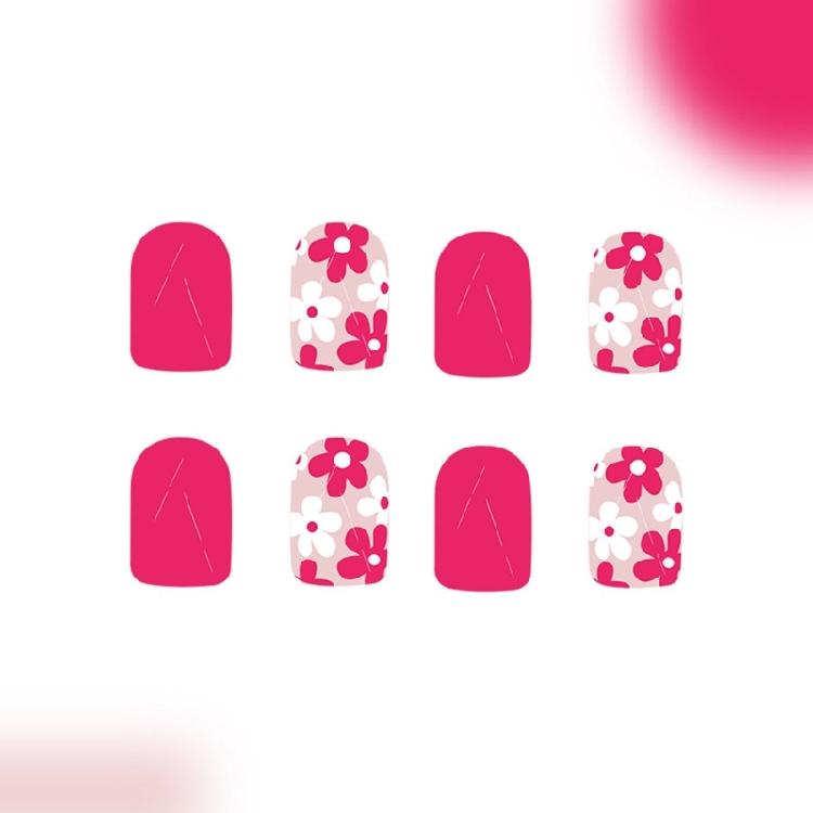 24 Pcs Press On Nail Short Square Full Cover False Nail Glossy Stick on Nail Artificial Nail with Flower Designs