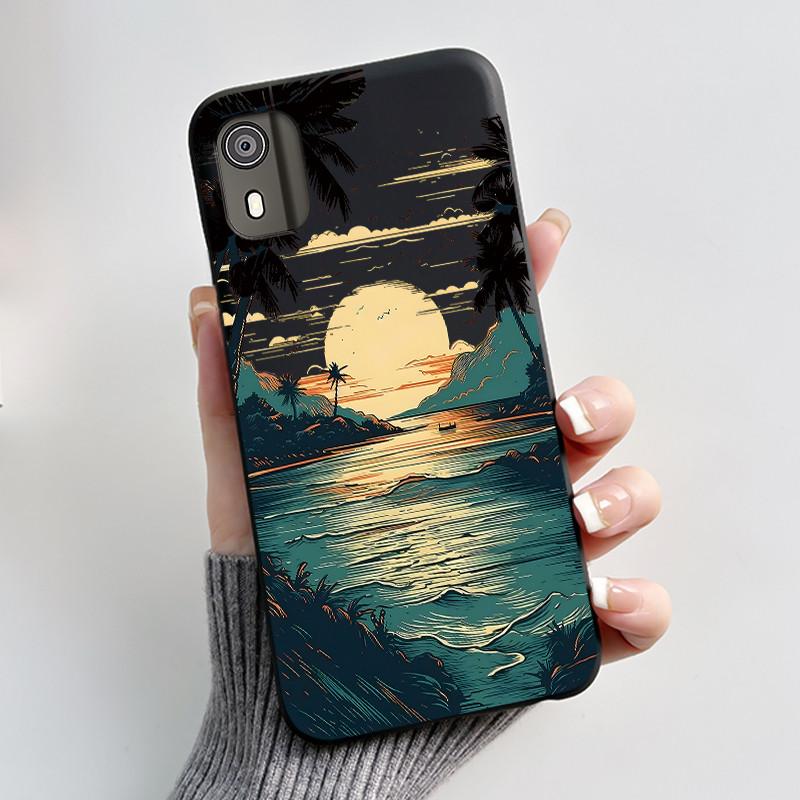 For Nokia C02 Phone Case Cute Funny Love Rabbit Animal Black Matte Soft TPU Protective Back Cover for Nokia C2 2nd Edition Case