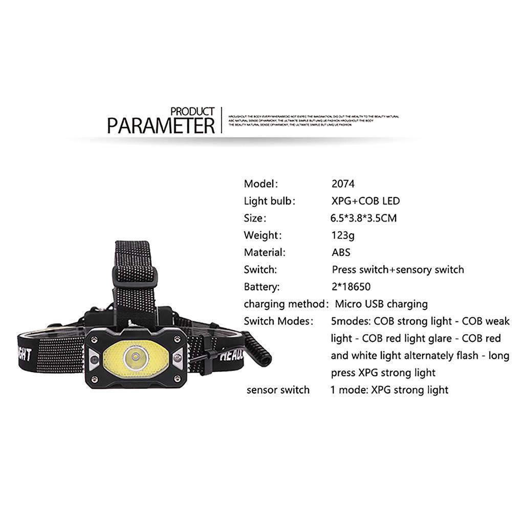 Motion  Hunting Headlamp XPG COB LED Headlight USB Head Lamp Torch