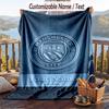 Flannel Blanket Manchester City Print Custom Name Text Soft Throw for Sofa Bed