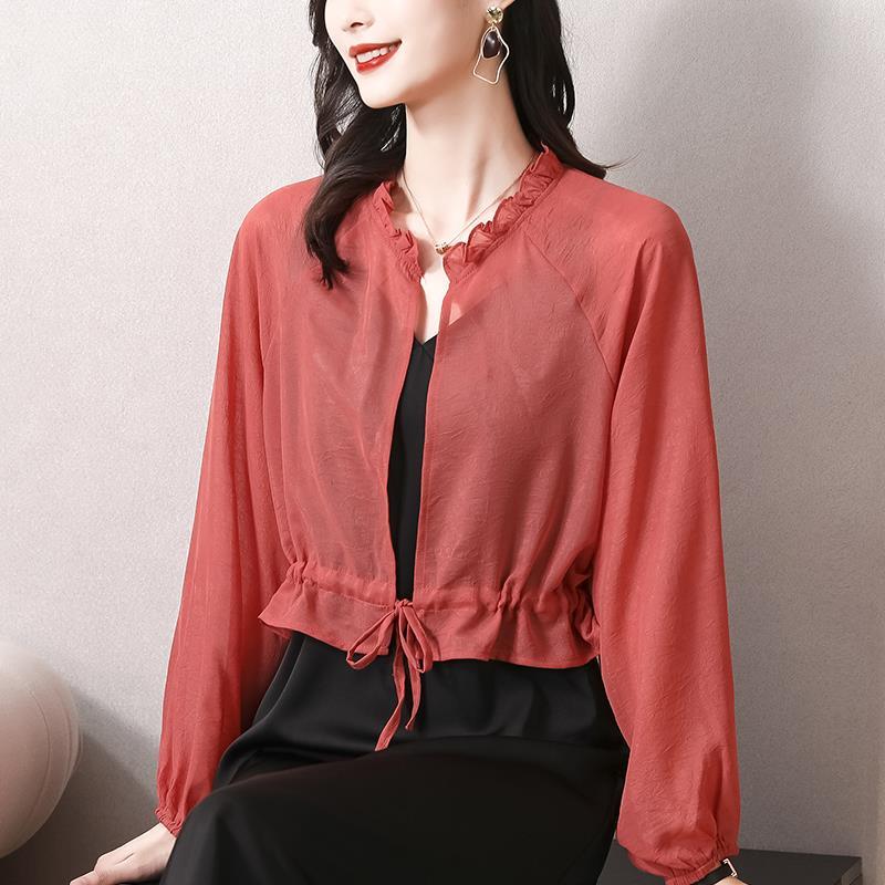 Chiffon Sun Protection Clothes Cardigan Small Shawl Summer Cover Shirt Loose Short Jacket Top