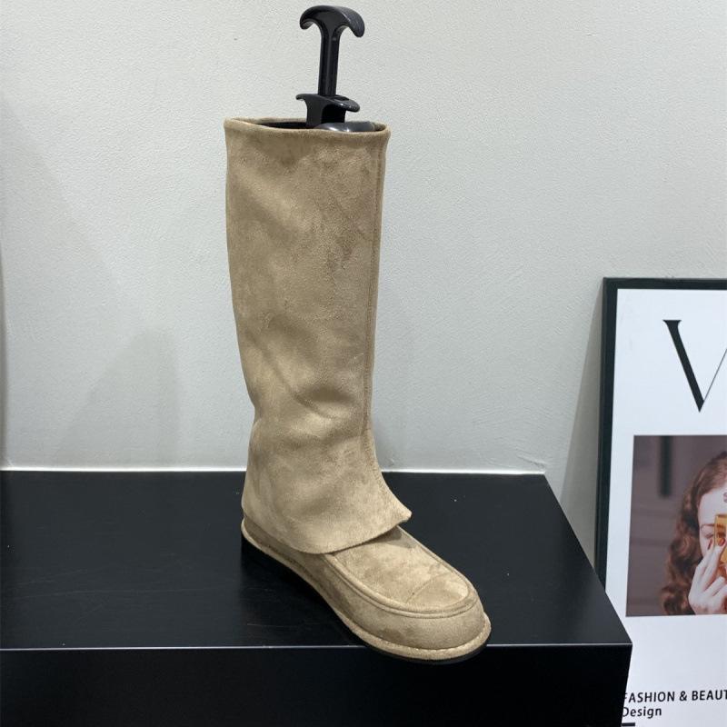 Khaki Pants Tube Boots Knight Boots Women's Boots 2025 Autumn and Winter Vintage Suede Skinny Boots Medium Boots