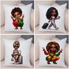 Fashion Cartoon African Girl Pillow Case Soft Plush Cushion Cover for Sofa Home Decor Cute Black Women Throw Pillowcase