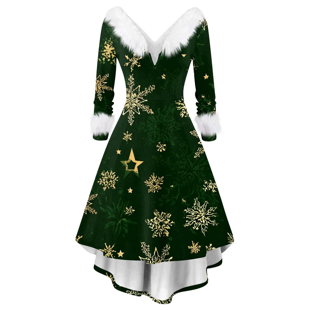 Dame Mote Casual V-hals Juleprint Langermet Kjole