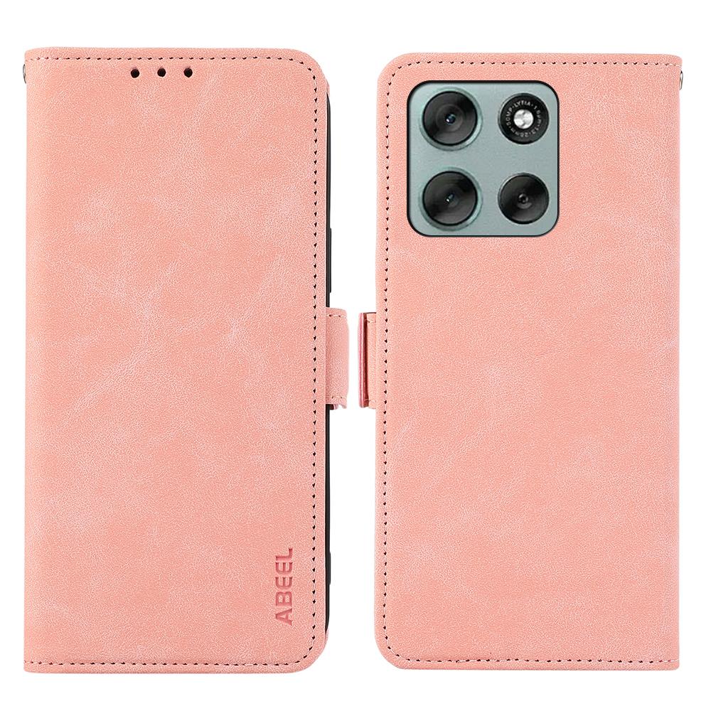 

ABEEL For Motorola Moto G56 5G Case PU Leather Folio Stand View RFID Blocking Phone Cover Pink