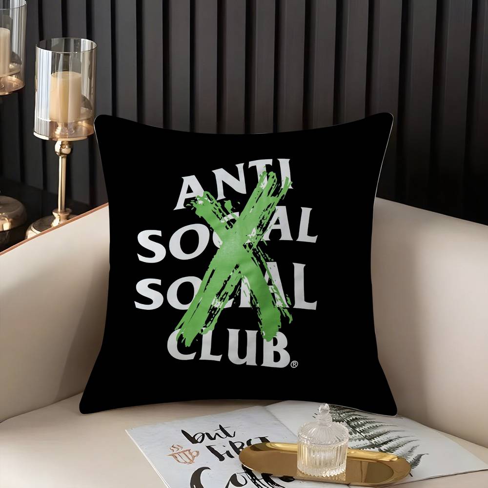 A-Anti Social S-Social Club Pillow Case Home Dorm Chair Back Short Plush Double-Sided Printing Office Nap Time Cushion Cover