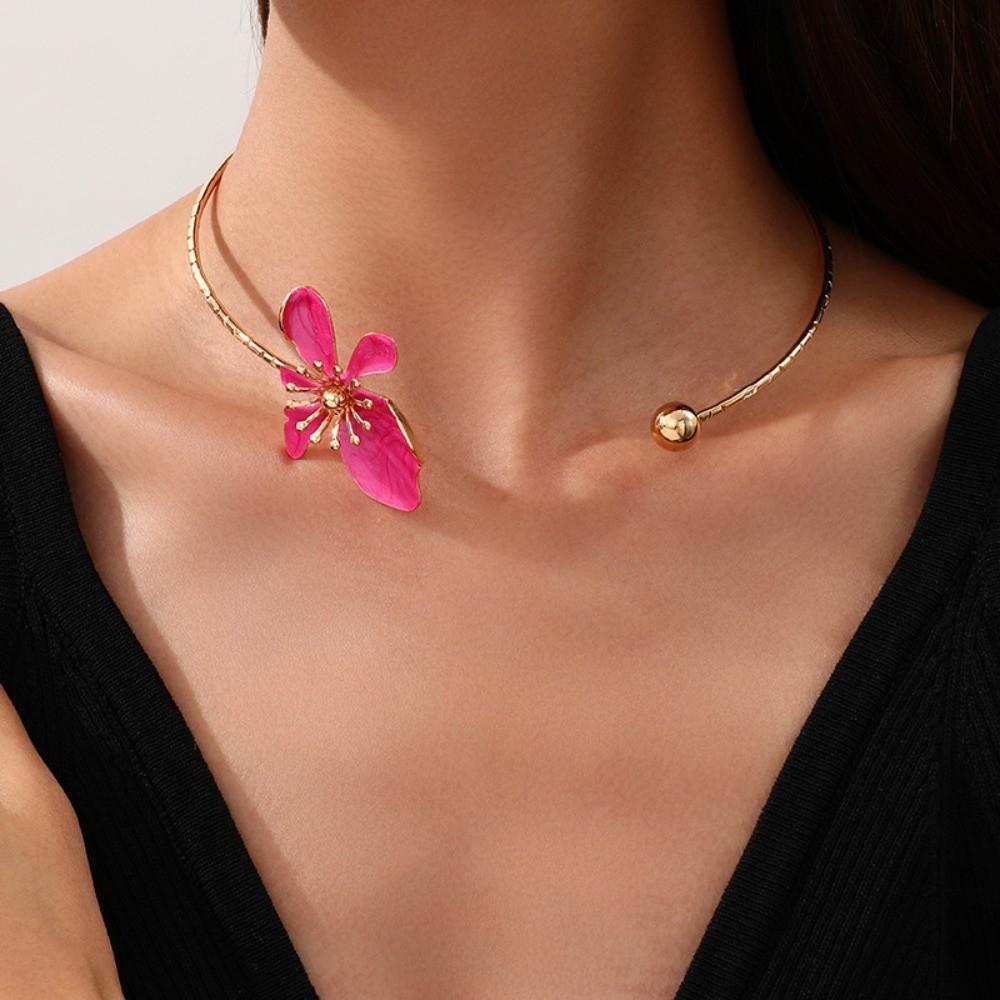Adjustable Open Chokers Colorful Collar Necklace Elegant Flower Necklaces Vacation
