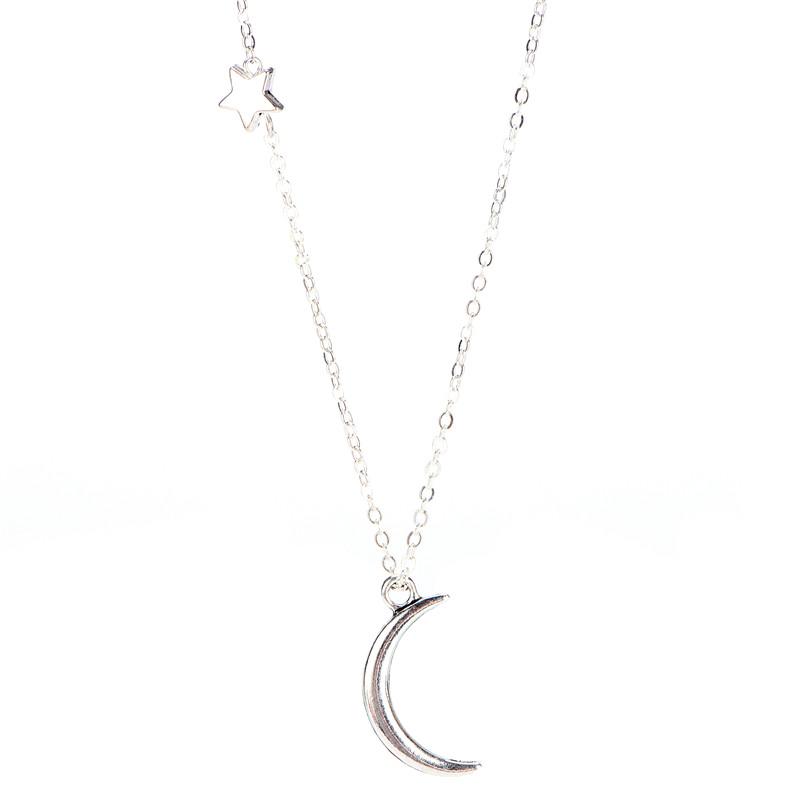 Moon Star Pendant Necklace Choker Necklace Gold Silver Long Chain Women Jewelry