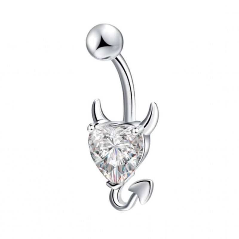 

Little Devil Belly Button Rings Cute Heart Zircon Navel Belly Piercing Ring For Women Sexy Surgical Steel Body Jewelry Earrings серебряный