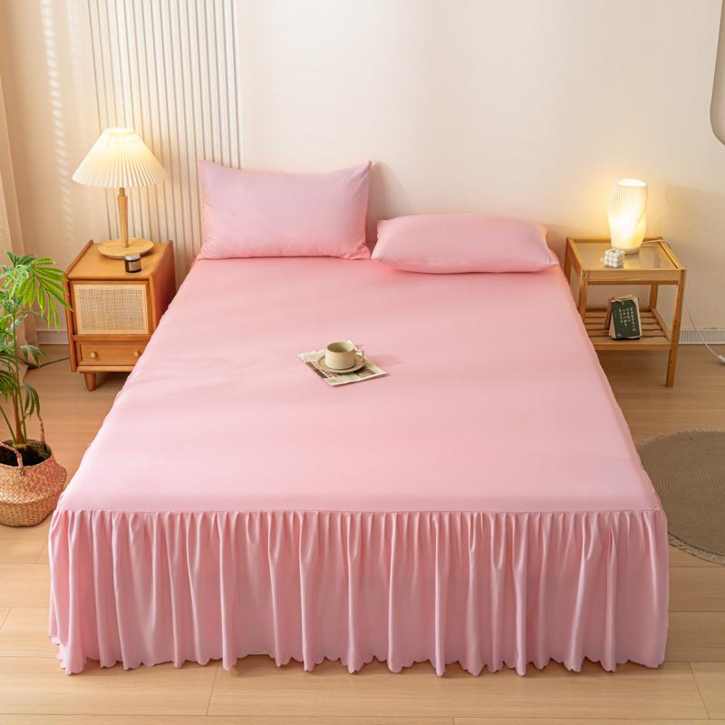 1pc Gray Bed Skirt Skin-friendly Bed Cover Simple Style Mattress Protector Roupa De Cama Soft Bedspread for Home (No Pillowcase)
