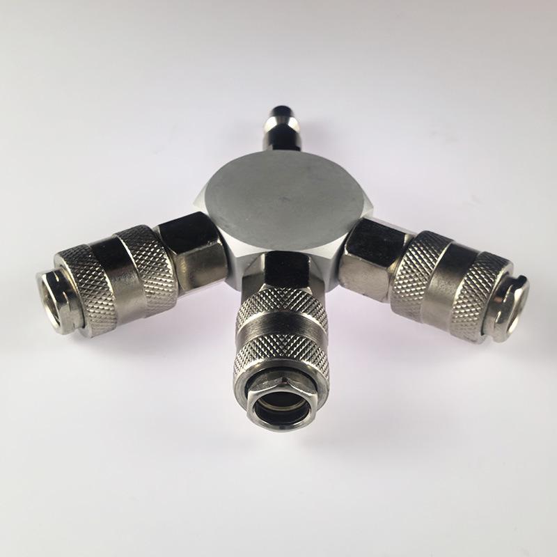 Pneumatic Tool Air Pump Quick-Connect Self-Locking 3-Way Manifold Adapter for Single-Hand Use