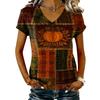 Women's V-Neck Short Sleeve Top with Maple Leaf Print for Casual Everyday Wear