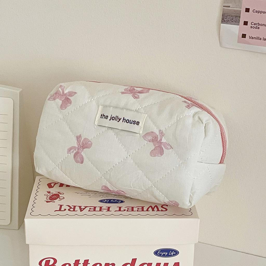 Sweet Bow Large Capacity Ladies Storage Bag Cute Portable Soft Female Cosmetic Bags Fashi Novel Women's Makeup Cases Clutch