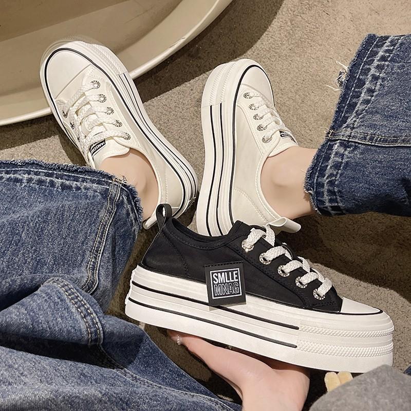 Korean Version Muffin Sole High Heel Little White Shoes Casual Heightening Baseplate Shoes Ins Low Top Women's Shoes Casual Style