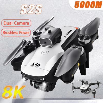 New S2S Drone 8K HD Dual Camera Brushless Motor Obstacle Avoidance Dron RC Helicopter Professional Foldable Quadcopter Toy
