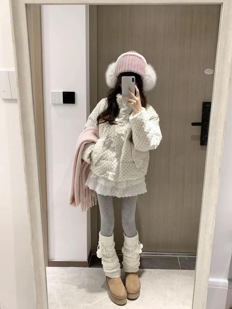 Korean Sweet Polka Dot Fur Collar Women's Winter Down Jacket