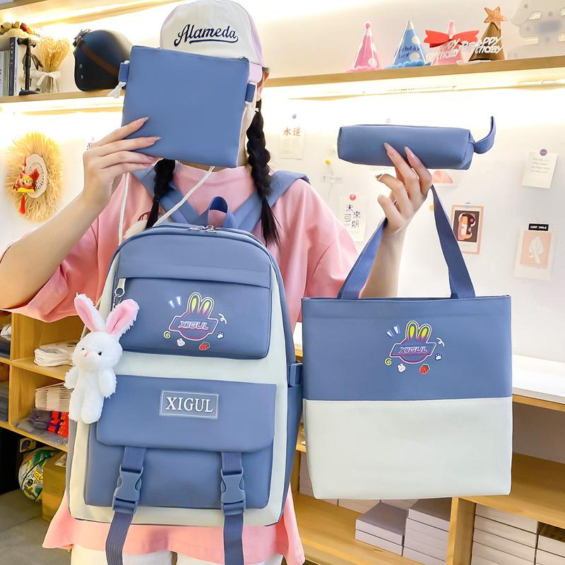Schoolbag Student Color Matching Backpack Cute Cartoon Middle and High School Campus Style School Bag Large Capacity Four-piece Set Backpack