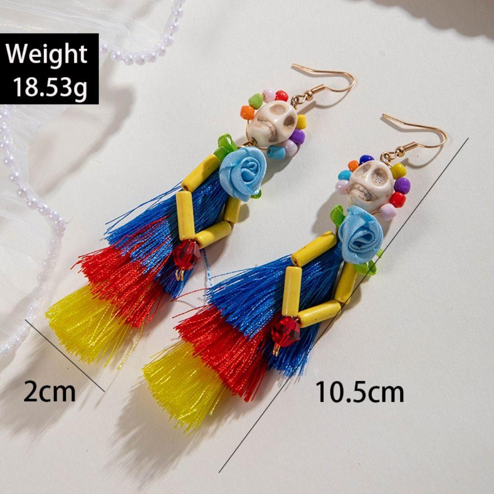Rice Bead Skull Drop Earring Tassel Ear Jewelry Accessories Fashion Halloween Earrings  Party