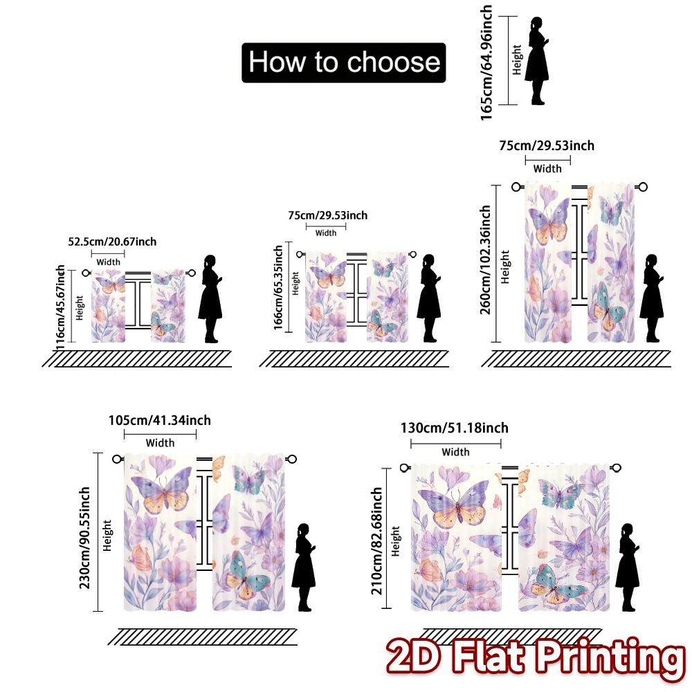 2D Flat Printing  JIT 2pcs   Curtains (Without Rod) Butterfly Symphony Popular Curtain Fabric Versatile 100% Polyester Curtains