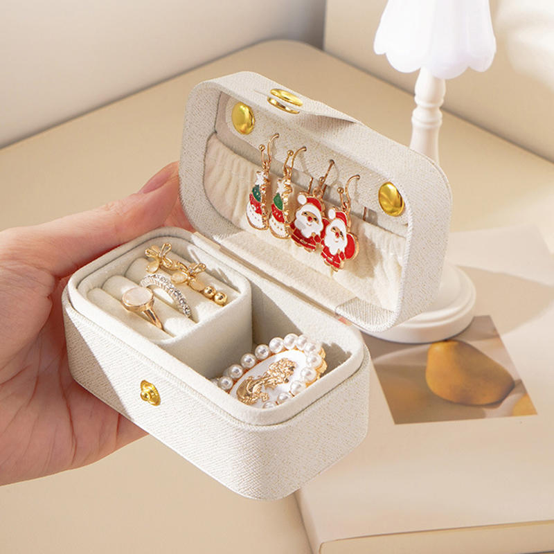 Simple PU Leather Jewelry Storage Box Mini Solid Color Jewelry Display Case Packing Portable Ring Necklace Case Girls