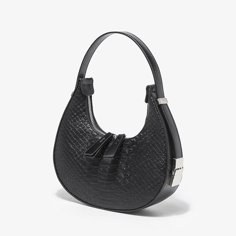 

Niche Handbag for Women New Spring Summer Crocodile Pattern Crescent Bag High-end Retro Fashion Handbag Underarm Bag чёрный