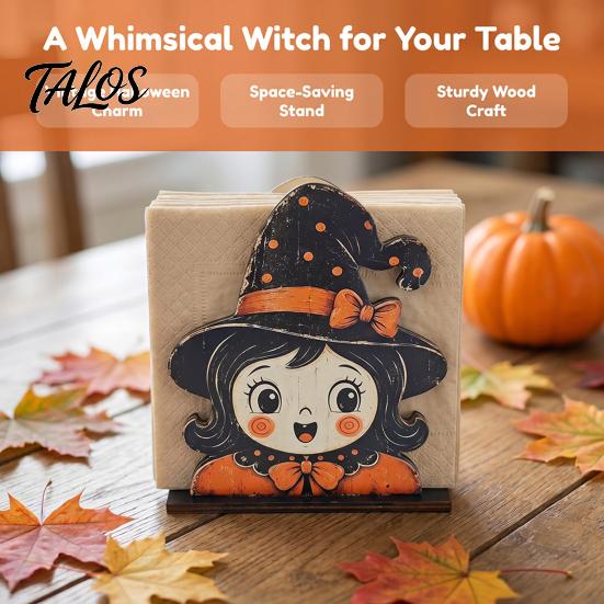 Wooden Tissue Dispenser Halloween Napkin Holder, Ghost Mummy Pumpkin Gothic Kitchen Roll Holder Rustic Tabletop for Farmhouse Dining Table Decor