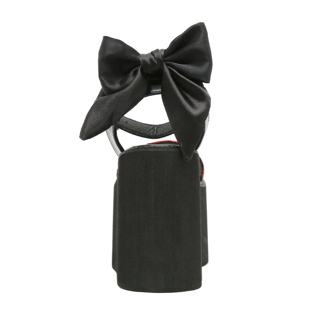 Gdgydh Buckle Strap Women Platform Sandals Retro Lace Patchwork Thick-Soled Big Bow Waterproof Summer Chunky Heeled Sandals