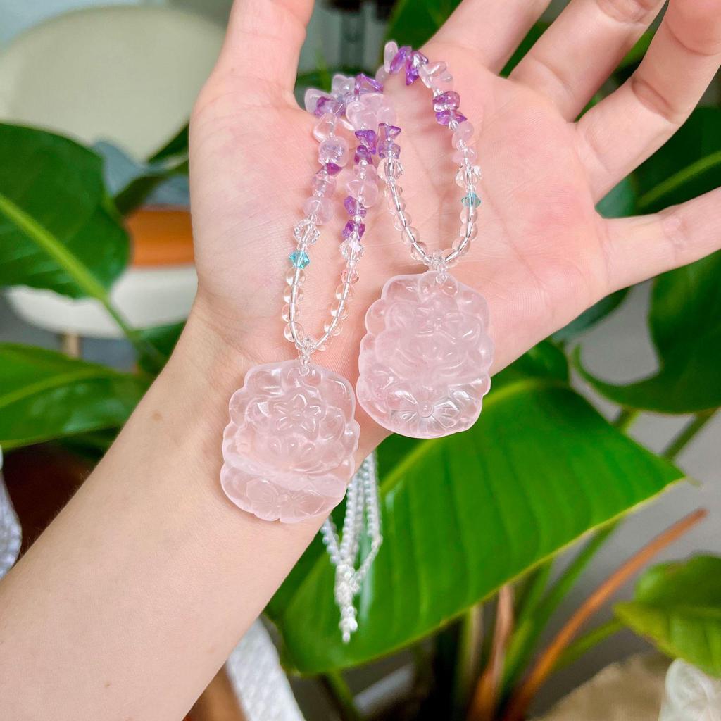 Rose Quartz Nine-Tailed Fox Crystal Pendant Necklace