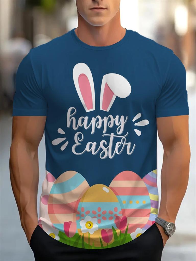 Boho Rabbit Easter Graphic T-Shirt Men Casual Crew Neck Tee
