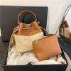 Neue Mode Damen Handgewebt +Leder Kleine Handtasche Große Kapazität Kordelzug Lässig Strand Schultertasche Luxusmarke Umhängetasche