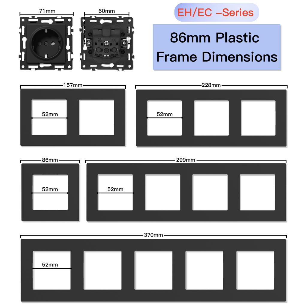 BSEED Only Plastic Frame Panel Single Double Triple Frames Matte Works For E-Series Wall Socket Click Switch DIY Part White