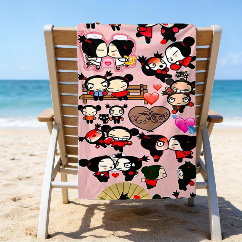 proof beach towel with a Pucca3 pattern - soft,absorbent,quick-drying,machine washable - perfect for swimming,camping,bathing