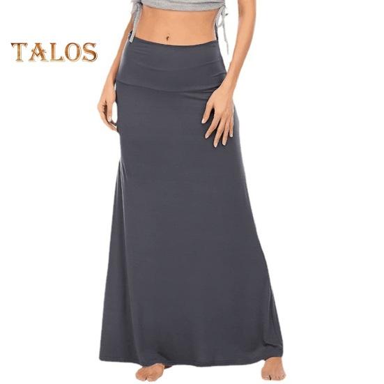 Women Skirt High-Waist Hip Wrapped Maxi Skirt Solid Color Ankle Length Skirt Home Casual Evening Vacation Skirt