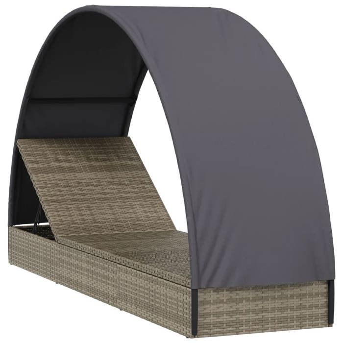 VidaXL Chaise longue avec toit rond gris 211x57x140 cm résine tressée, chaise longue, chaise longue d'extérieur, lit de 319643