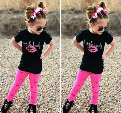 Toddler Solid Ruffle Tops T-Shirt Flower Print Pants Legging Clothes 2 PC Fashion Kids Girls Outfits Sets 1-5T