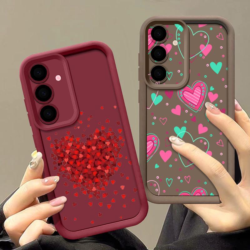 Love Hearts Print Case For Samsung A57 A37 A27 A17 S26 Ultra S25 FE A56 A36 A26 A16 A55 A35 A25 A15 A54 5G S21 S22 S23 S24 Plus Shockproof Cover