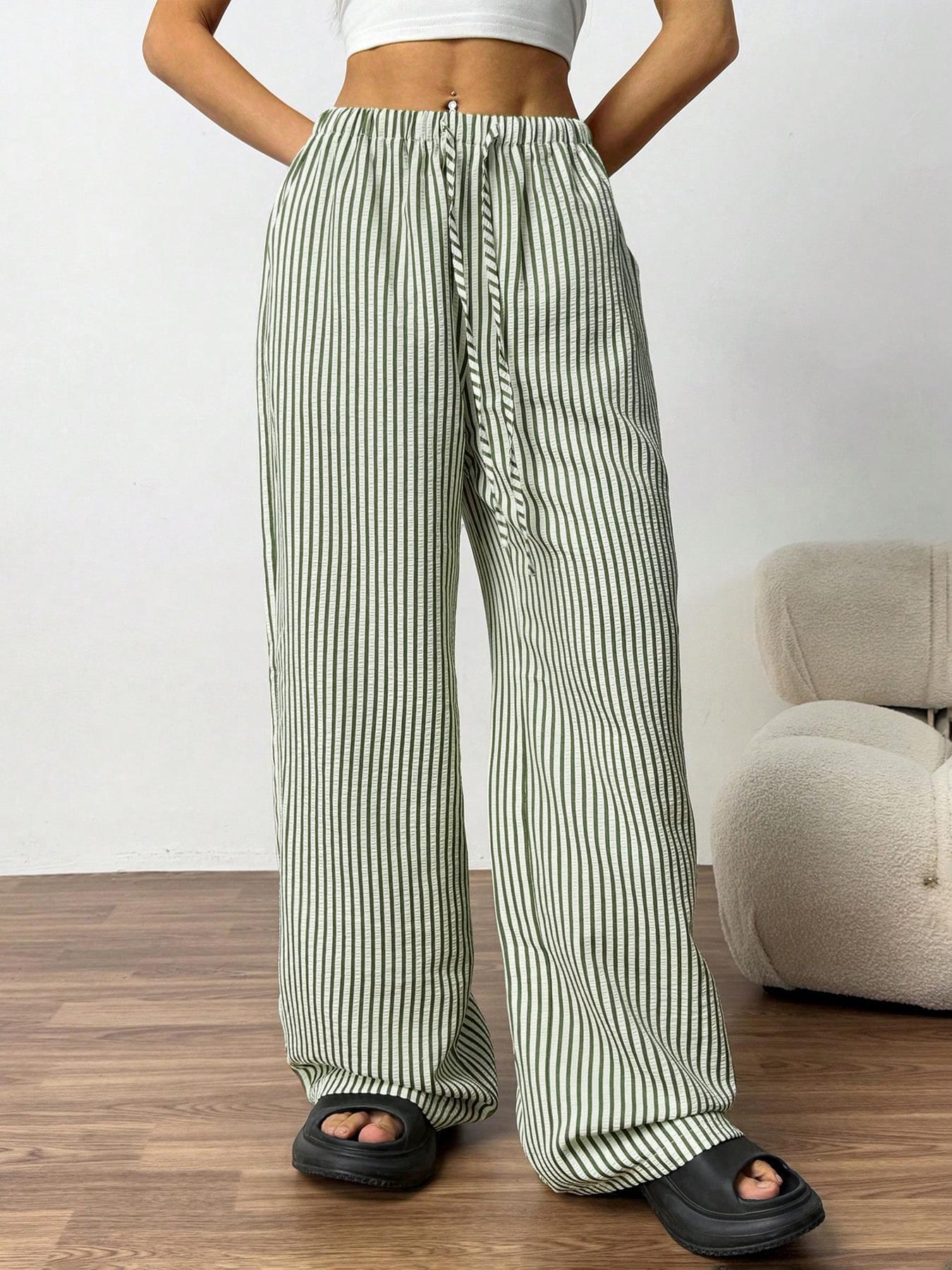 Women’s 2026 Spring & Autumn High-Waisted Striped Wide-Leg Pants - European & American Style, Casual & Slimming. Extra Large