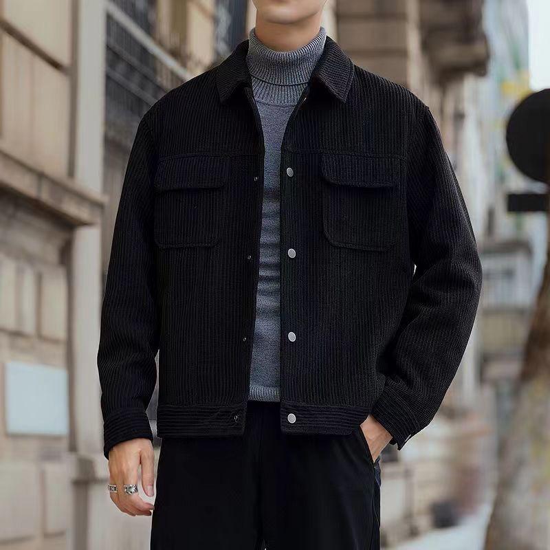 2025 Spring Casual Retro Corduroy Tooling Lapel Jacket Men's Korean Version Trendy Boys Slim Autumn and Winter Jacket